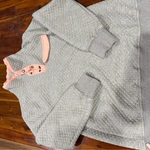 Gray Quilted Pullover with Pink Accents